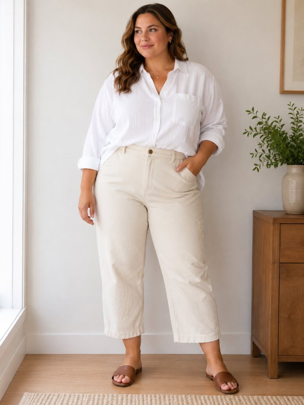 Everlane The Cropped Straight Pant 14 Ecru High Rise Organic Cotton